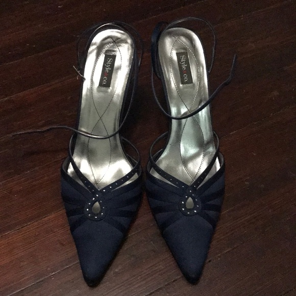 Style & Co. Shoes - Style &Co Navy Satin Pumps with ankle Strap